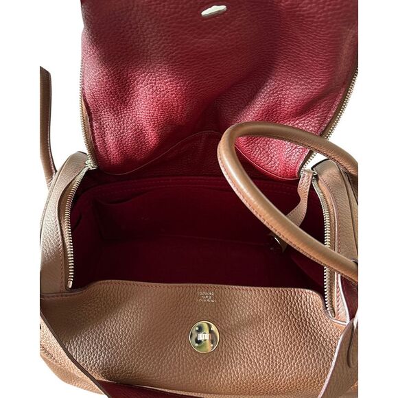 Hermes Lindy 30 Bag in Etoupe Brown Clemence Leather - Picture 9 of 10